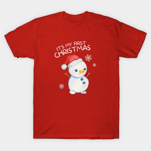 Cute Snowman Its My First Christmas Kids Gift T-Shirt by Illustradise